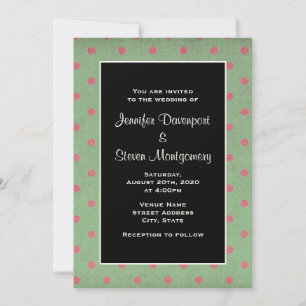 Green with Pink Polka Dots Wedding Invitation