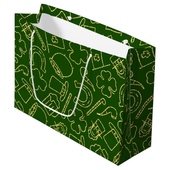GREEN WITH THIN GREEN IRISH OUTLINES LARGE GIFT BAG (Front Angled)