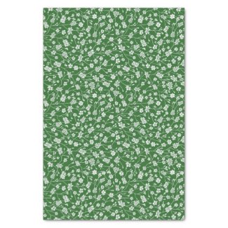 Green with Tiny White Flowers Tissue Paper