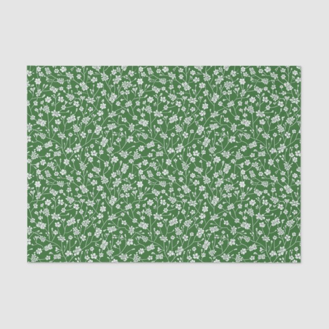 Green with Tiny White Flowers Tissue Paper (Front)