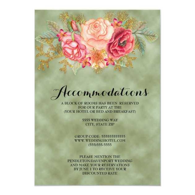 Green With Watercolor Floral Wedding Invitation