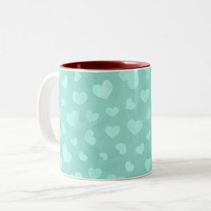 Green with white hearts & maroon interior  Two-Tone coffee mug
