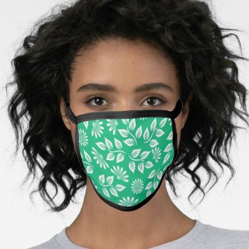 Green With White Leaves & Flowers Face Mask by JLBIMAGES at Zazzle