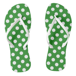 Green with White Polka Dots Flip Flops