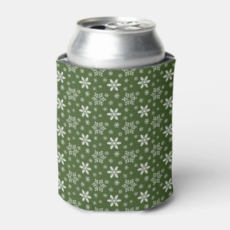 GREEN WITH WHITE WINTER SNOWFLAKES CAN COOLER