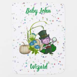 Green Wizard Fall Pumpkins Baby Blanket