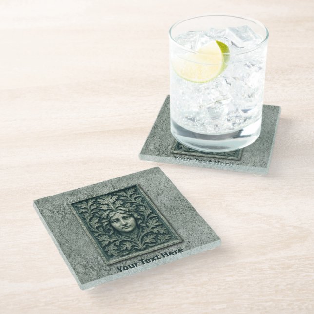 Green Woman - Stone Glass Coaster (Angled)
