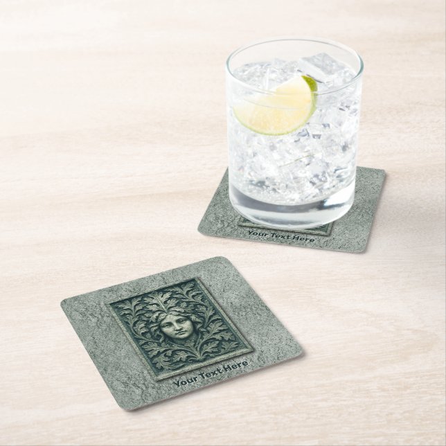 Green Woman - Stone Square Paper Coaster (Insitu)