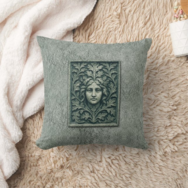 Green Woman - Stone Throw Pillow (Blanket)