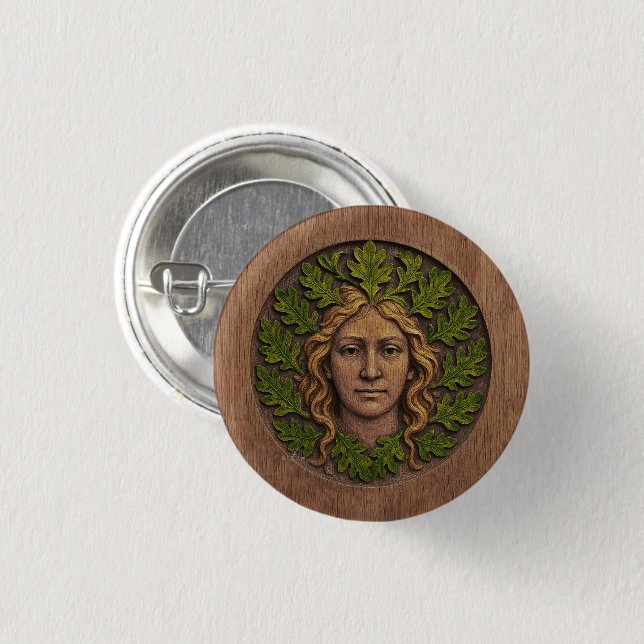 Green Woman - Wood Button (Front & Back)