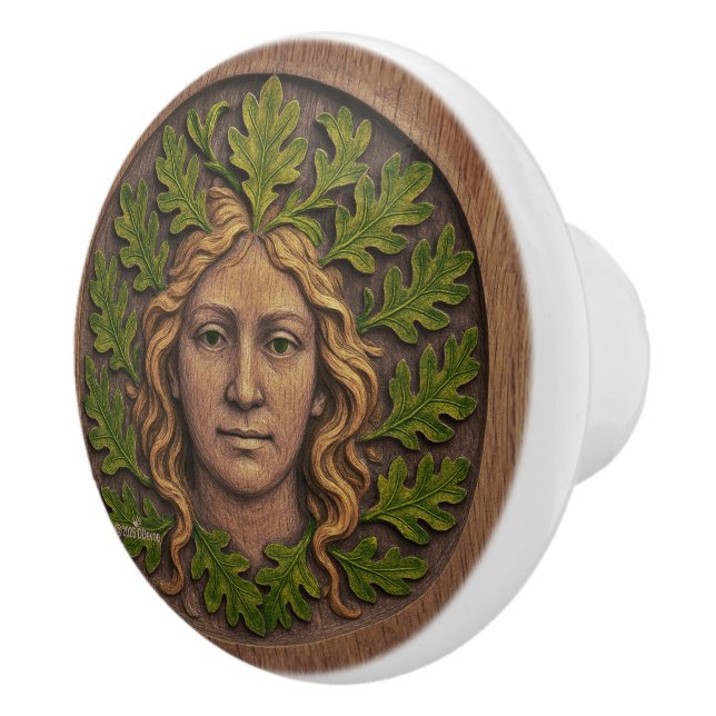 Green Woman - Wood Ceramic Knob (Right)