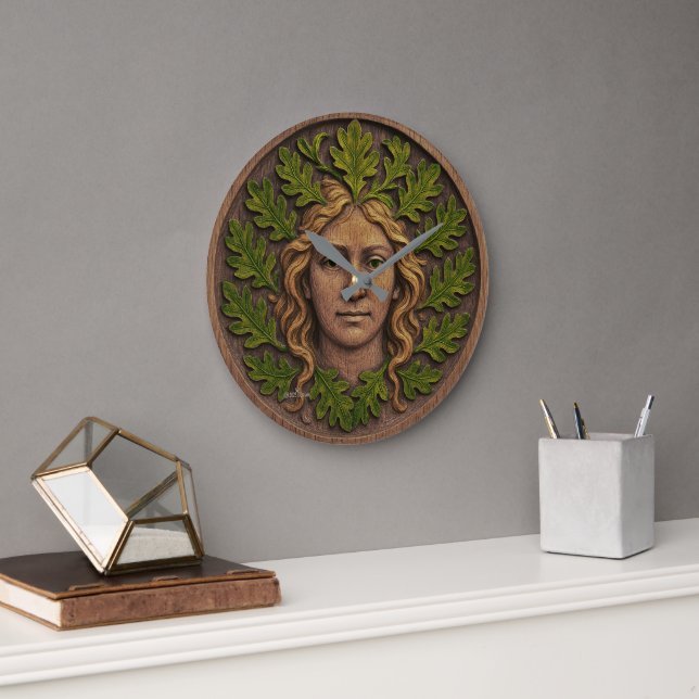 Green Woman - Wood Large Clock (Office)