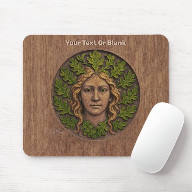 Green Woman - Wood Mouse Pad (With Mouse)