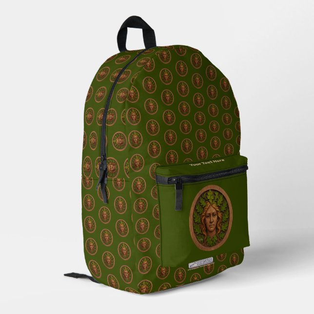 Green Woman - Wood  Printed Backpack (Back Corner Left)