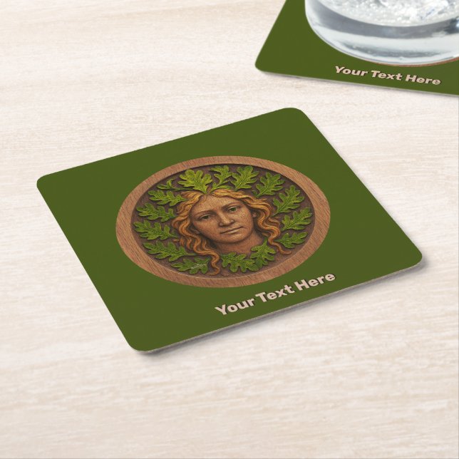 Green Woman - Wood Square Paper Coaster (Angled)