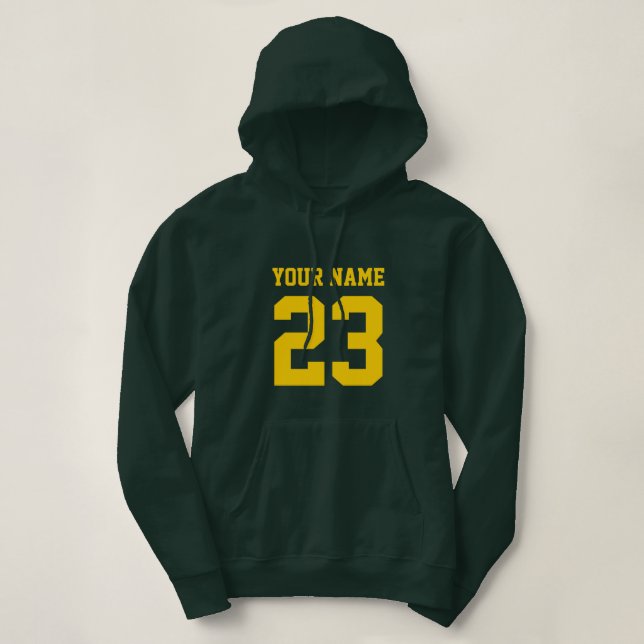 Green women's hoodie with custom jersey number (Design Front)