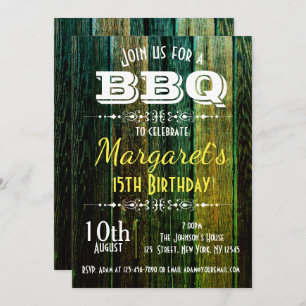 Green Wood BBQ Birthday Party Invite