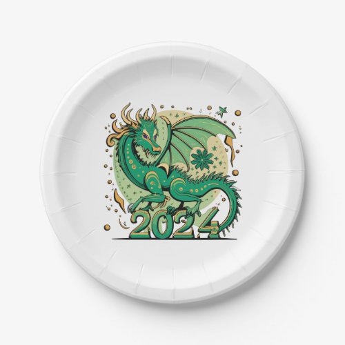 Green Wood Dragon Symbol 2024 Chinese Paper Plates