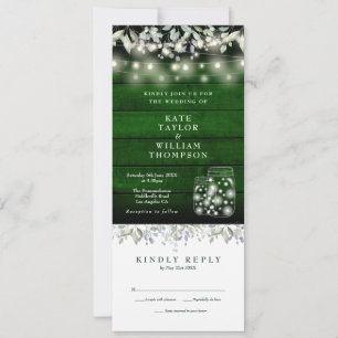 Green Wood Floral Mason Jars All In One Wedding Invitation