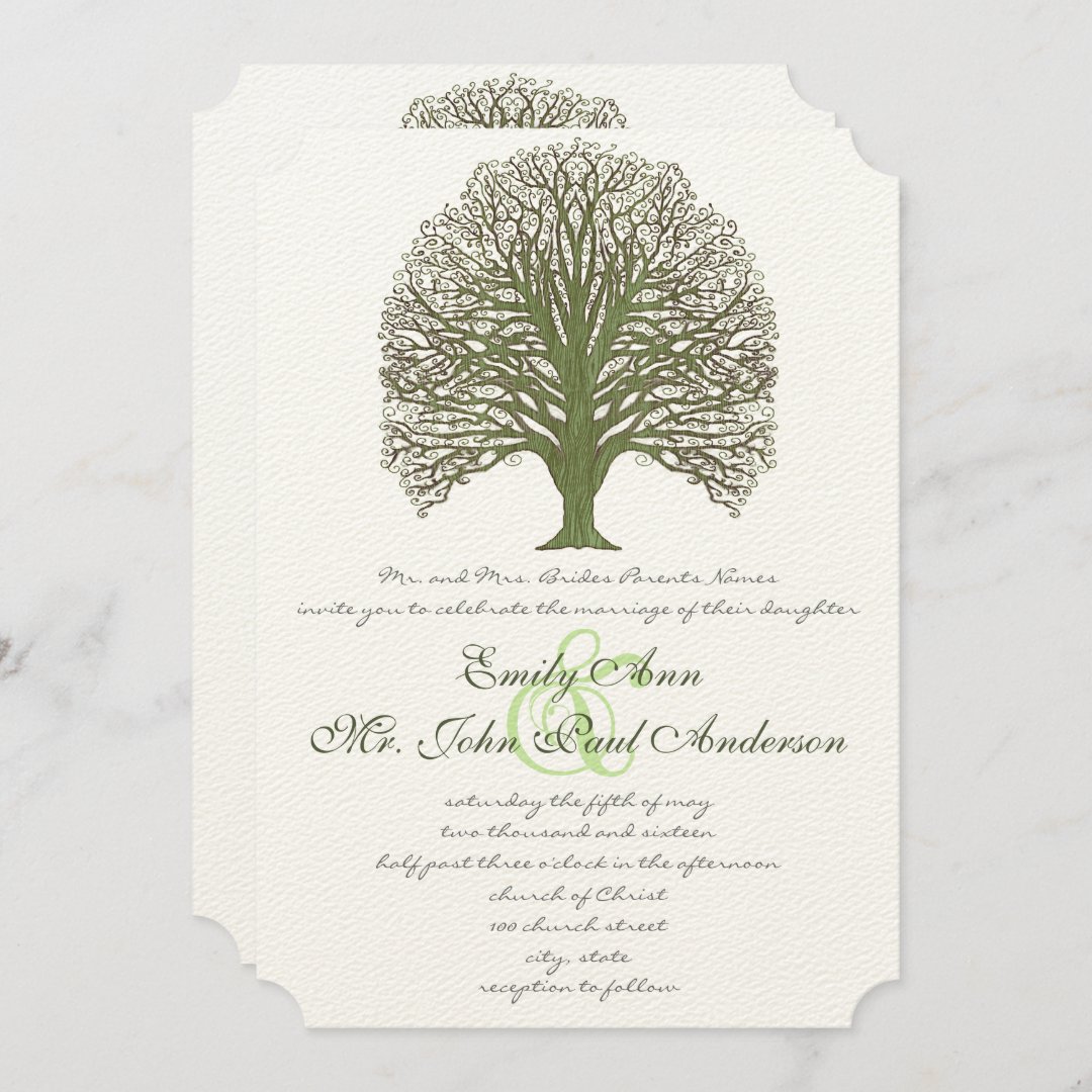 Green Wood Grain Tree Wedding Invitation | Zazzle