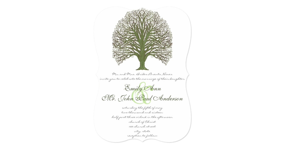 Green Wood Grain Tree Wedding Invitation | Zazzle