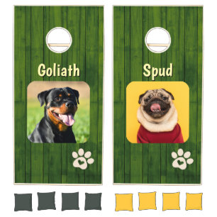 Green Wood Personalized Dog Photo Board Cornhole Set