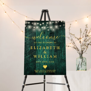 Green Wood String Lights Wedding Welcome Sign
