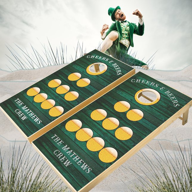 Green Wood Tone Grain Cheers n Beers drinking Cornhole Set (Creator Uploaded)