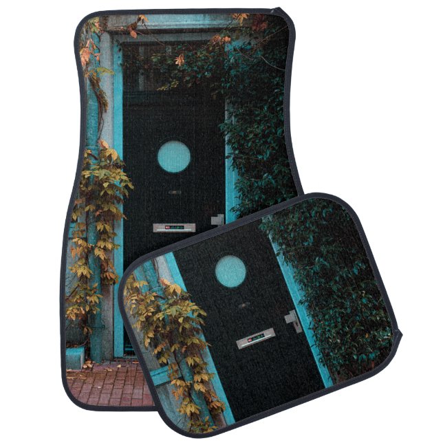 GREEN WOODEN DOOR WITH GLASS CAR FLOOR MAT (Set)
