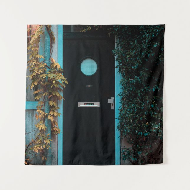 GREEN WOODEN DOOR WITH GLASS TAPESTRY (Front)