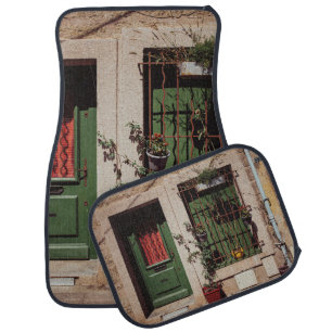 GREEN WOODEN DOOR WITH GREEN PLANT CAR FLOOR MAT
