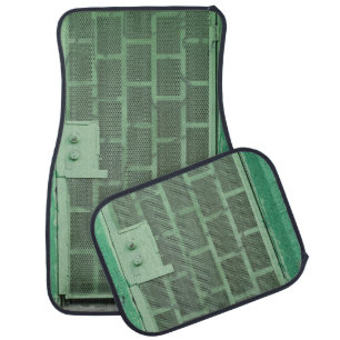 GREEN WOODEN DOOR WITH GREEN STEEL DOOR LEVER CAR FLOOR MAT