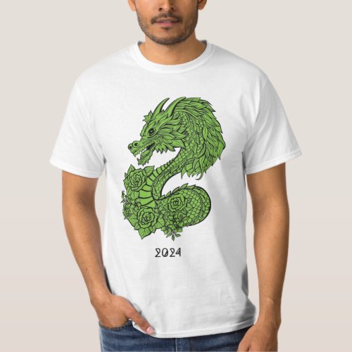 green wooden dragon design t_shirt