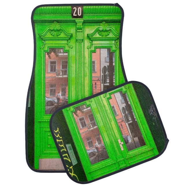 GREEN WOODEN GLASS DOOR CAR FLOOR MAT (Set)