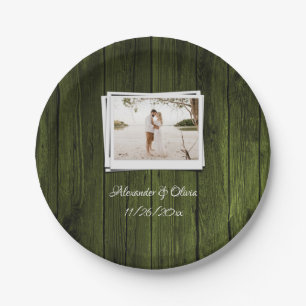 Green Wooden Photo Bridal Shower Paper Plate