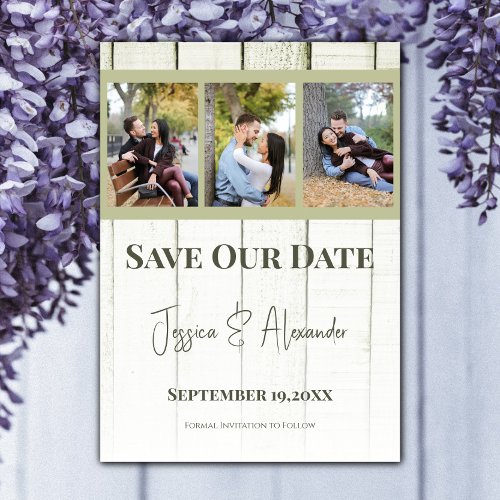 Green Wooden Photo Collage Save The Date