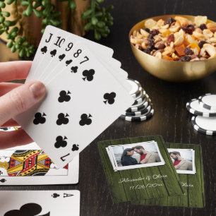 Green Wooden Photo Wedding Playing Cards