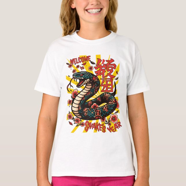 Green wooden snake anime style - Chinese New Year T-Shirt (Front)