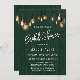 Green Wooden Wall w/ Edison Lights Bridal Shower Invitation