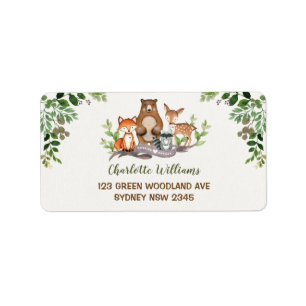 Green Woodland Baby Animals Forest Return Address Label