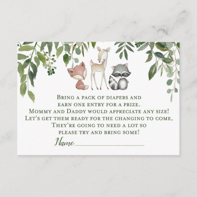 Green Woodland Baby Shower Diaper Raffle Insert (Front)