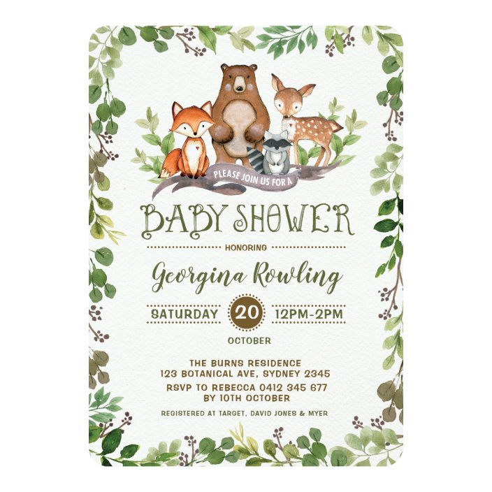 green woodland baby shower invitation forest  zazzle