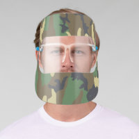 Green Woodland Camo Camouflage Illustrated Face Shield