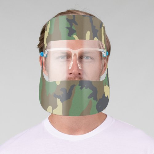 Green Woodland Camo Camouflage Illustrated Face Shield