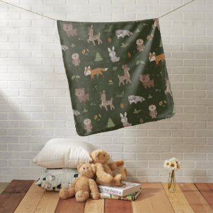 Green Woodland Critters Gender Neutral Baby Blanket