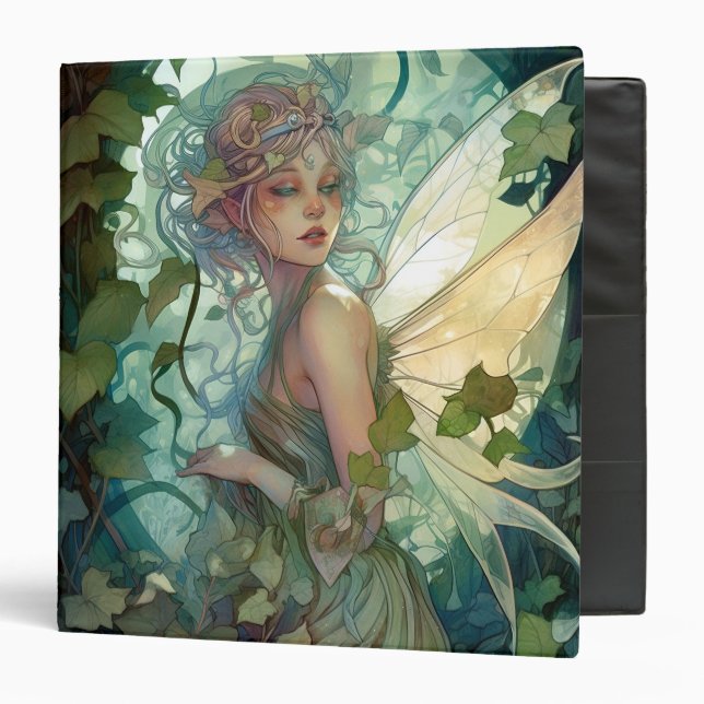 Green Woodland Fairy Fantasy Art 3 Ring Binder (Front/Inside)