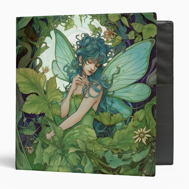 Green Woodland Fairy Fantasy Art 3 Ring Binder (Front/Inside)