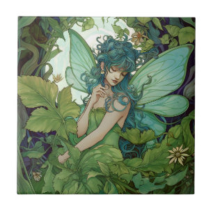 Green Woodland Fairy Fantasy Art Ceramic Tile