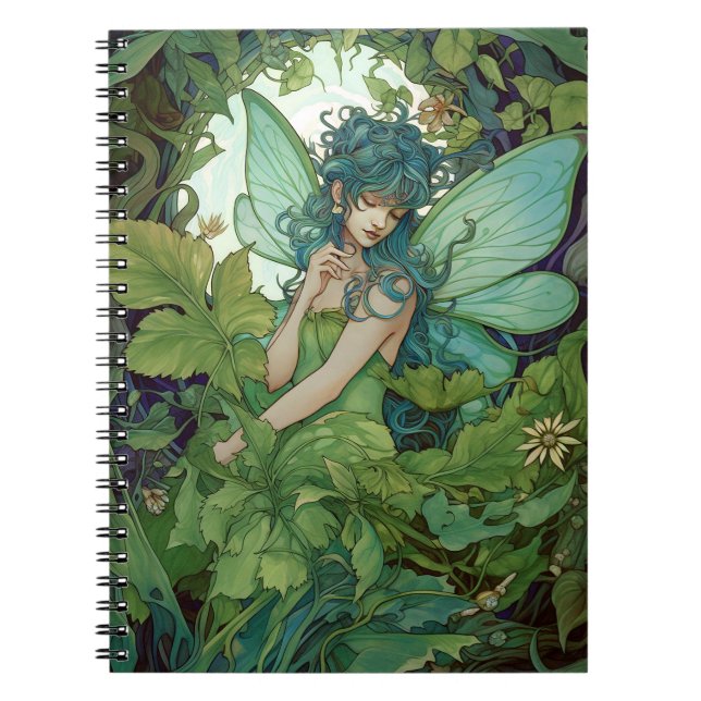 Green Woodland Fairy Fantasy Art Notebook (Front)