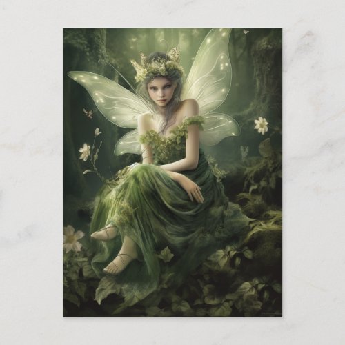 Green Woodland Fairy Fantasy Art Postcard